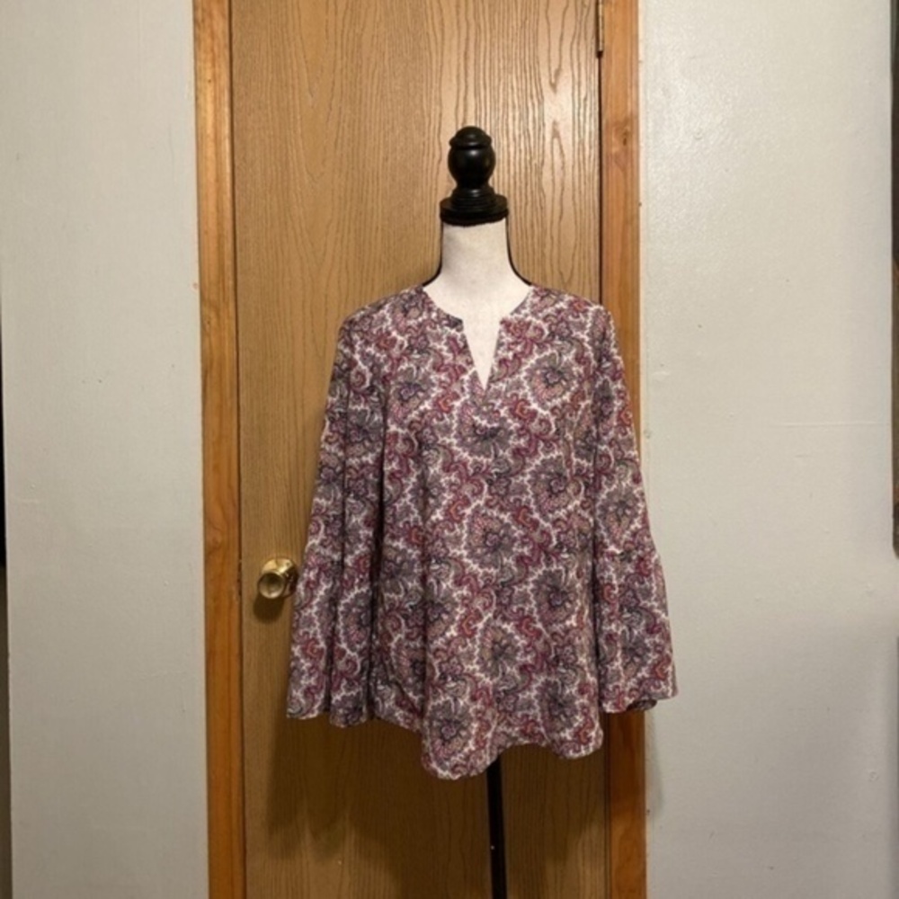 J. Crew Factory Medium Multi-Color w/Paisley Print & Bell Sleeves V-Neck Blouse
